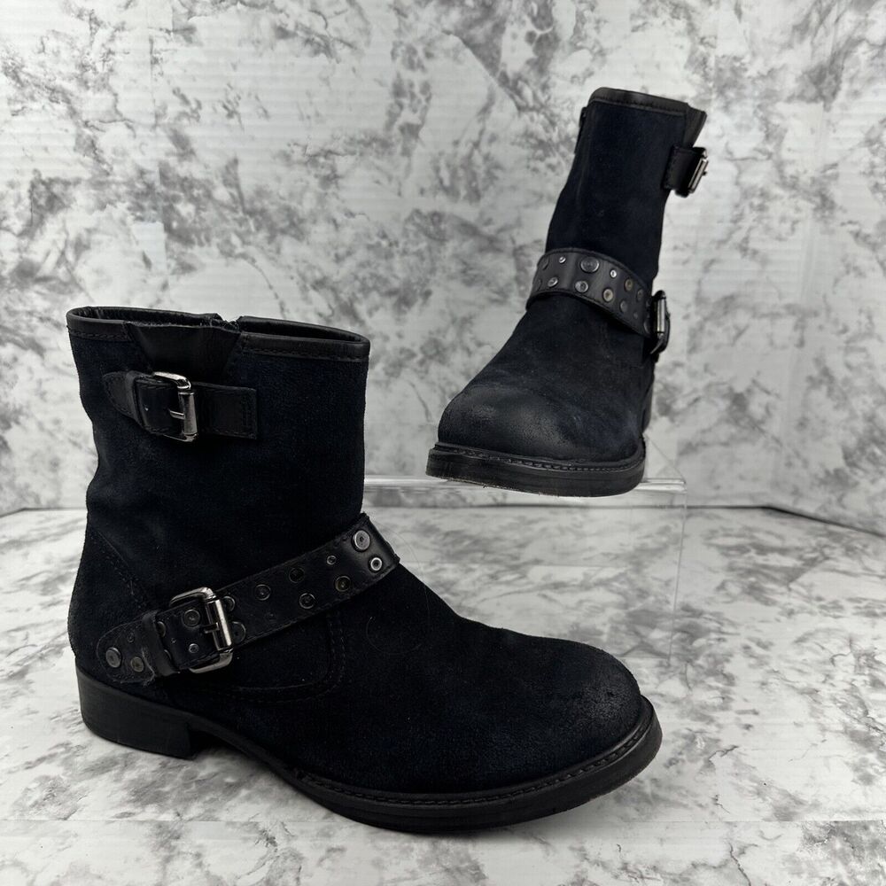 Vintage Foundry Co. Womens‎ Miriam Biker Buckle Ankle Boots Size 9 Black Leather